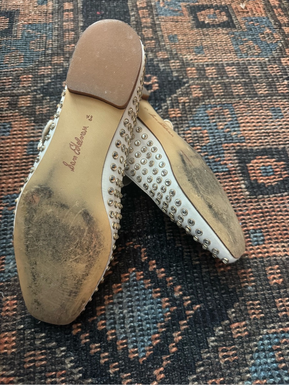 Sam Edelman Cream Mary Jane Flats with Sparkling Studs - Picture 2 of 4